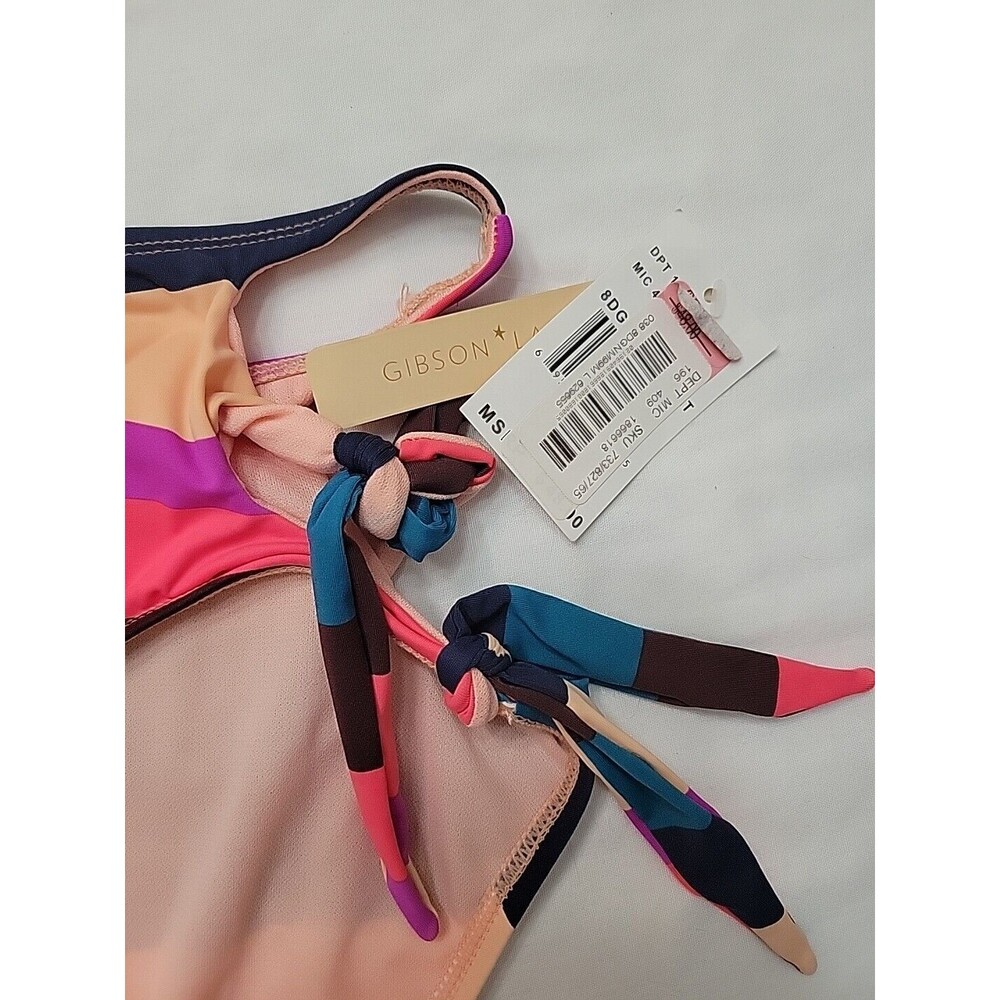 Gibson Latimer Teal Black Red Pink Swimsuit BOTTOMS Size Large Adjustable Ties - Picture 3 of 6